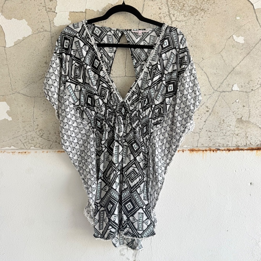 Victorias Secret Swim Cover Up Kaftan Geometric Smocked Beach Tunic S Vacation